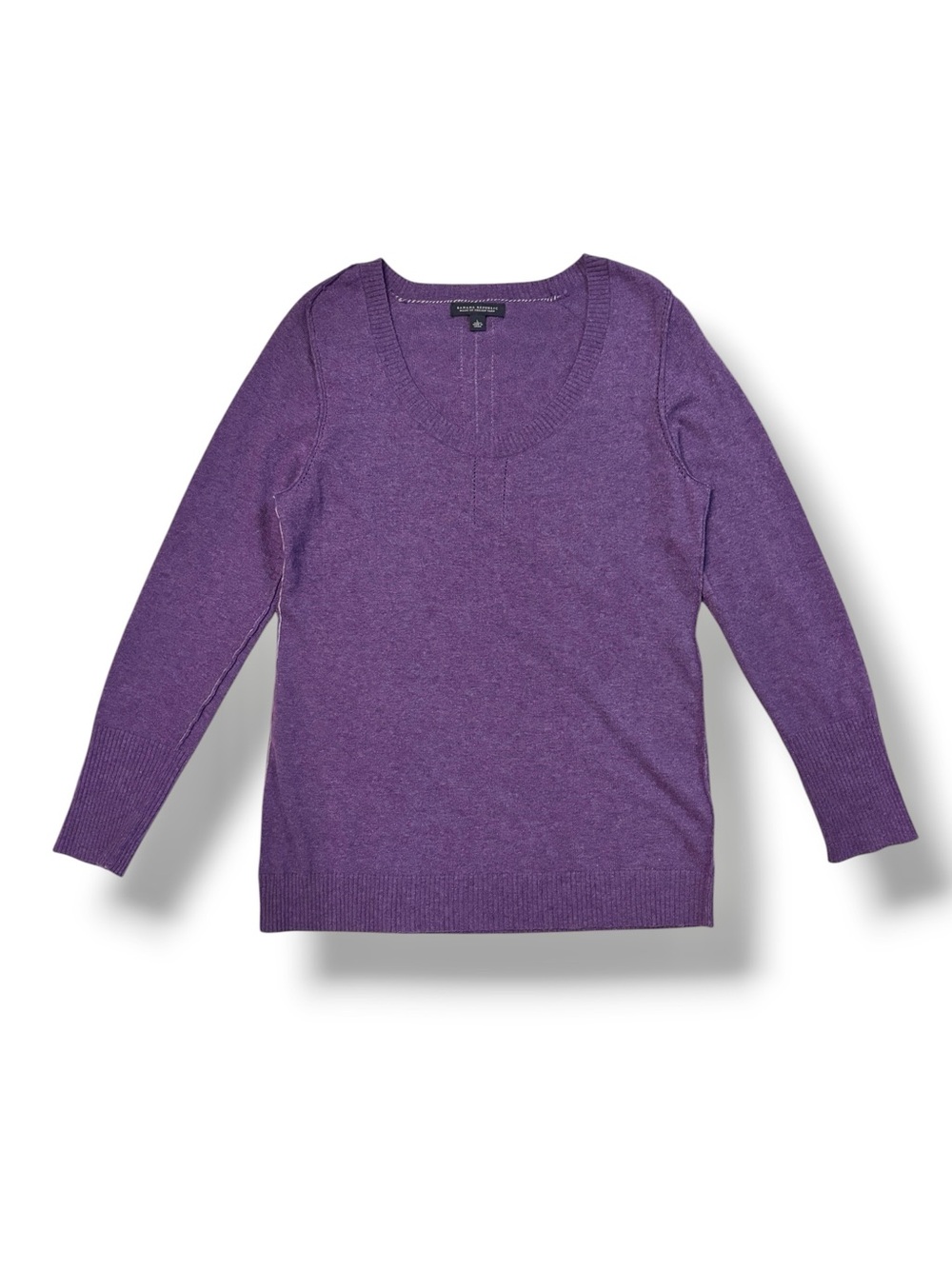 BANANA REPUBLIC Purple Cashmere Blend Scoop Neck Sweater Pointelle Detail - Picture 7 of 8